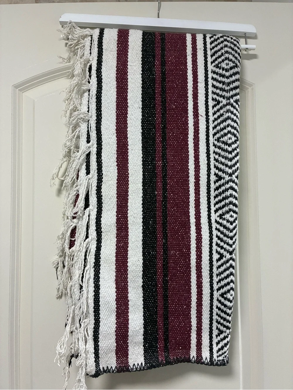 Burgundy & White Striped Mexican-Style Throw Blanket